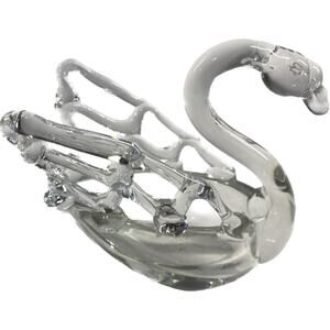 Vintage Spun Glass Swan Ring Trinket Dish 4.5 inch